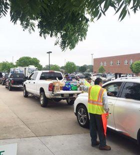 Cars Lined Up at Recycling Event