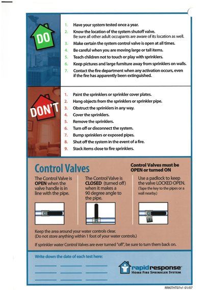 Fire Sprinkler System Quick Reference Card - Page 2